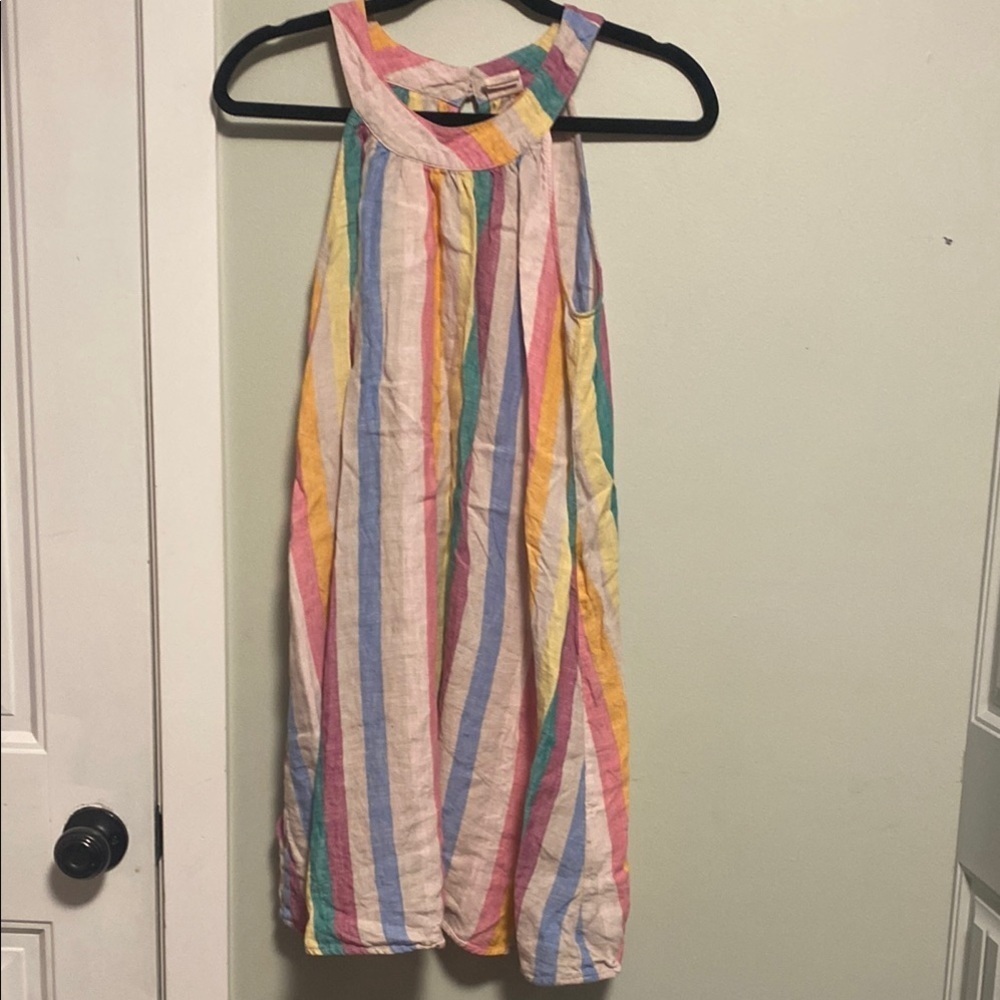 C&C California Pastel Striped 100% Linen Dress - XS - Halter